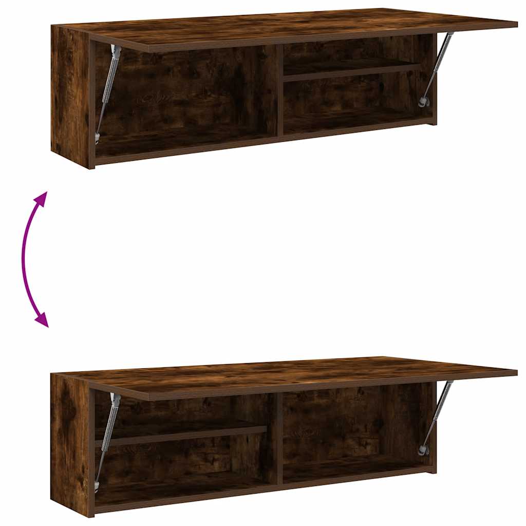 væghængt badeværelsesskab 100x25x30 cm konstrueret træ røget eg