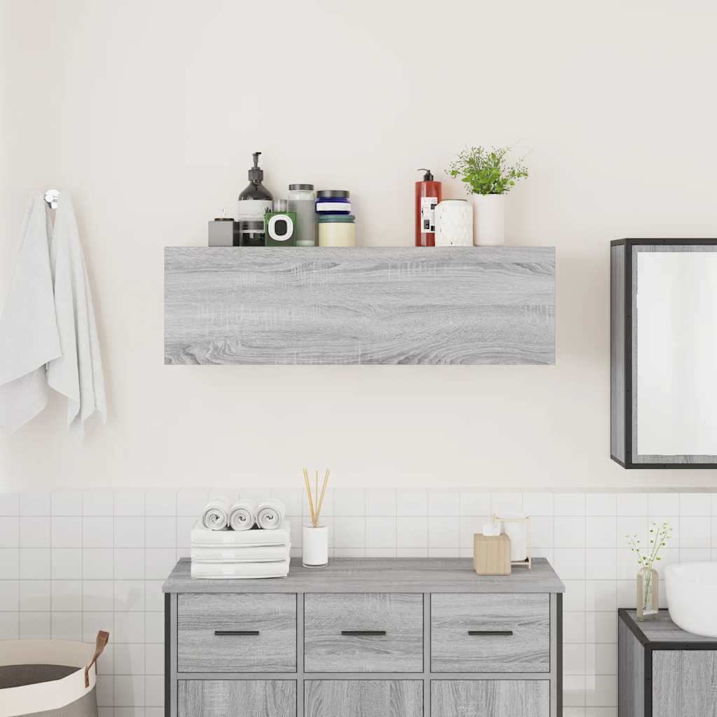 væghængt badeværelsesskab 100x25x30 cm konstrueret træ