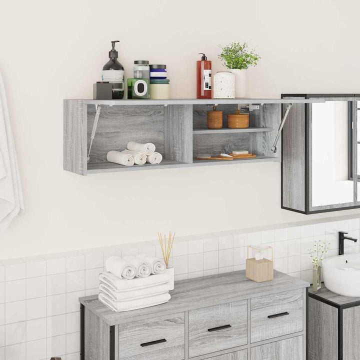 væghængt badeværelsesskab 100x25x30 cm konstrueret træ