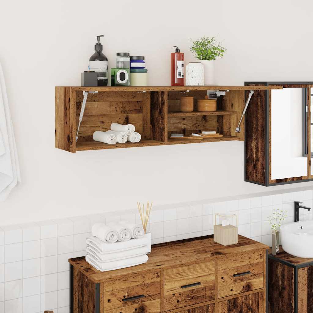 væghængt badeværelsesskab 100x25x30 cm konstrueret træ