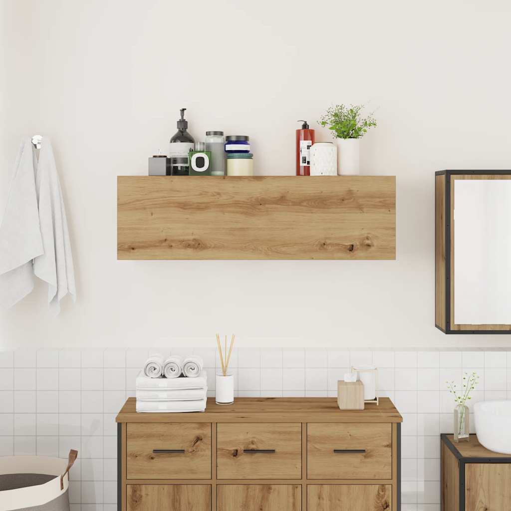 væghængt badeværelsesskab 100x25x30 cm konstrueret træ kunsteg