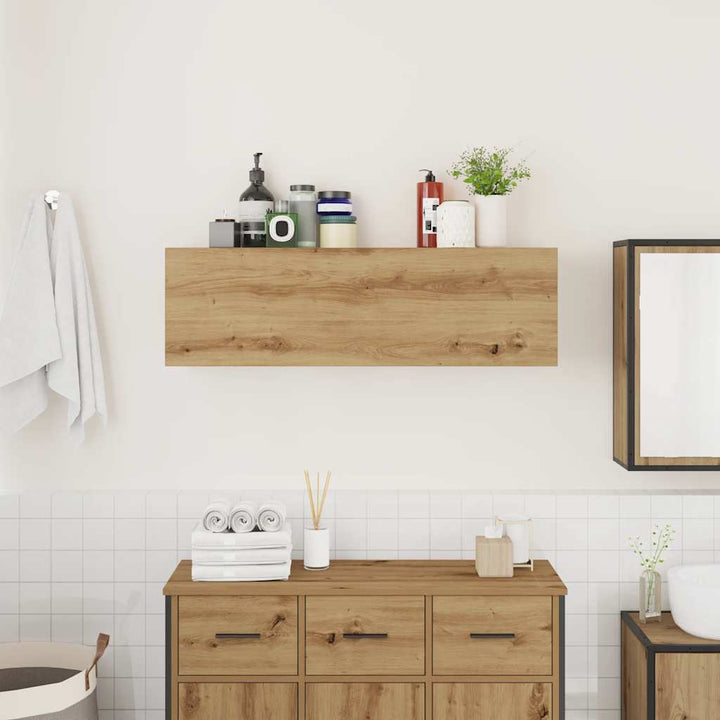 væghængt badeværelsesskab 100x25x30 cm konstrueret træ kunsteg