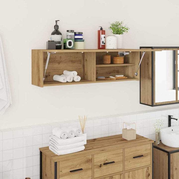væghængt badeværelsesskab 100x25x30 cm konstrueret træ kunsteg