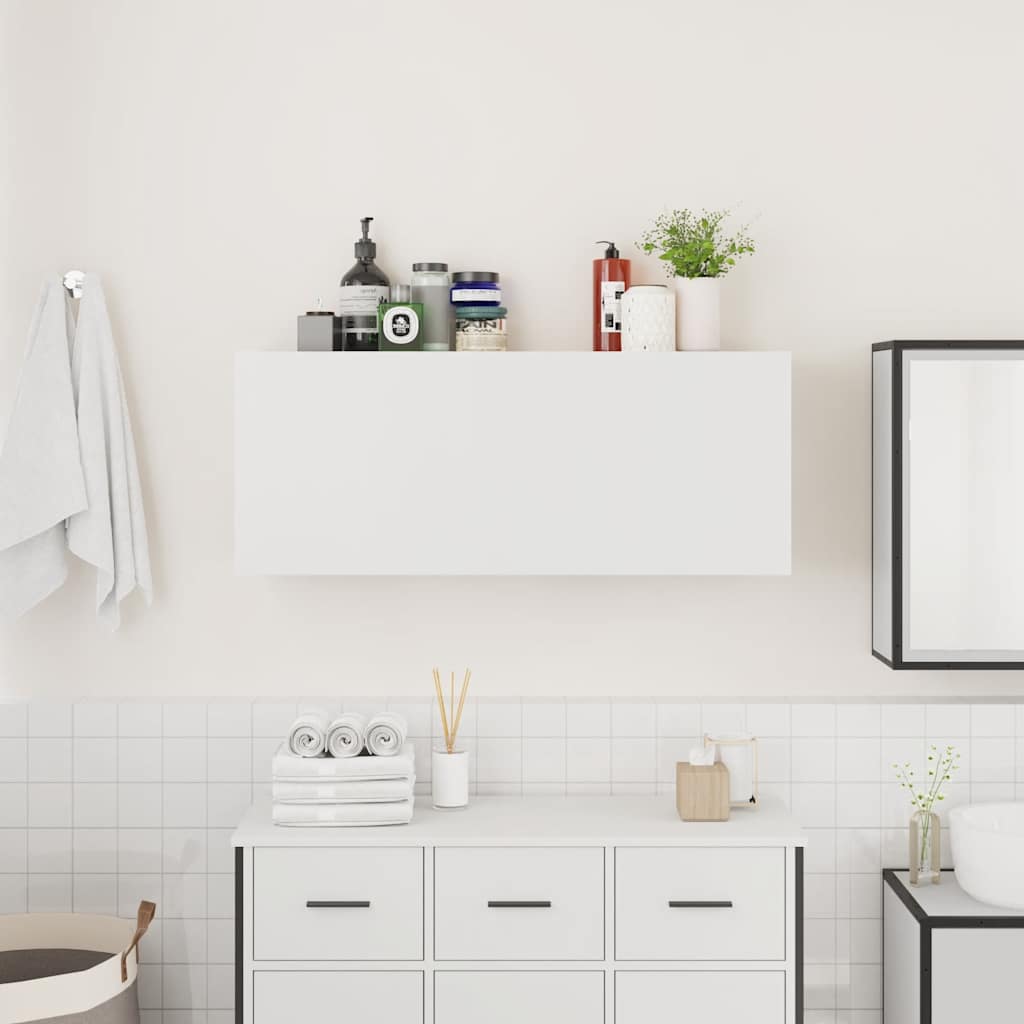 væghængt badeværelsesskab 100x25x40 cm konstrueret træ hvid