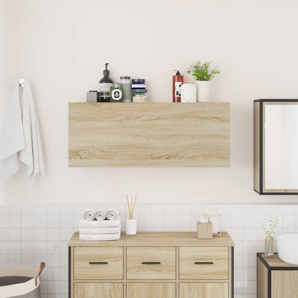 væghængt badeværelsesskab 100x25x40cm konstrueret træ sonoma-eg