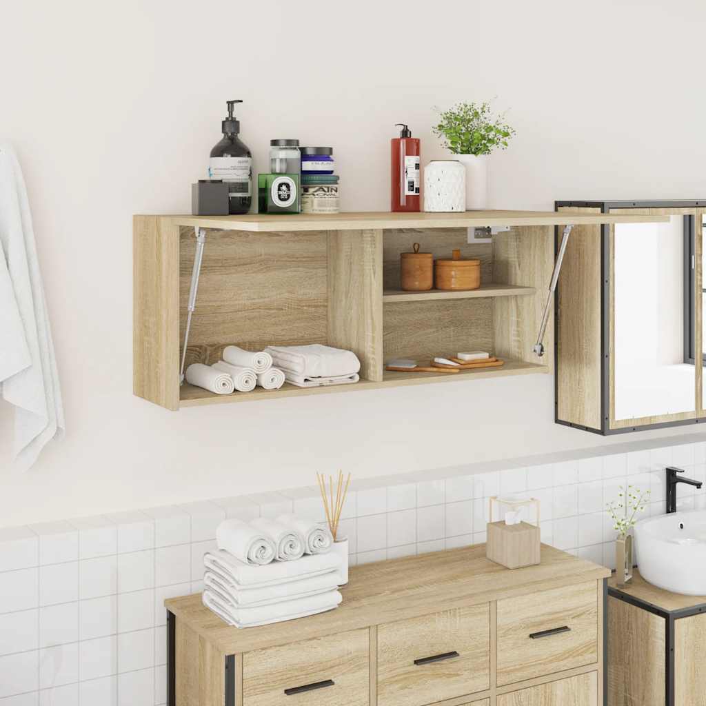 væghængt badeværelsesskab 100x25x40cm konstrueret træ sonoma-eg