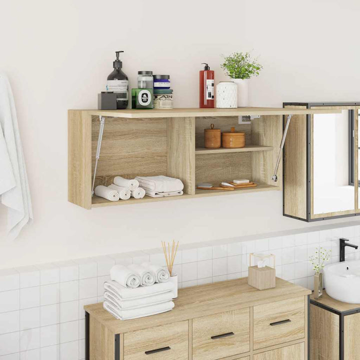 væghængt badeværelsesskab 100x25x40cm konstrueret træ sonoma-eg