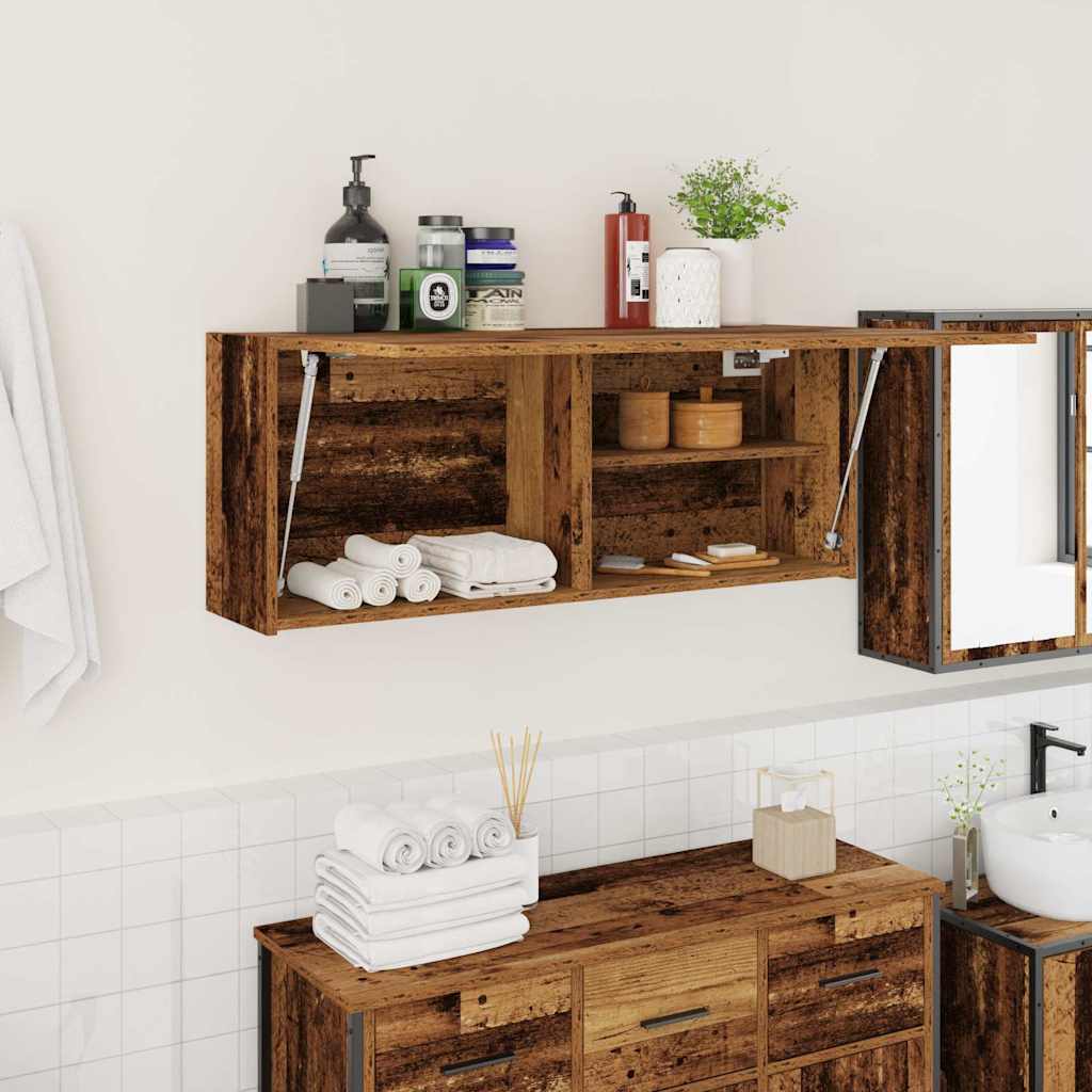 væghængt badeværelsesskab 100x25x40 cm konstrueret træ