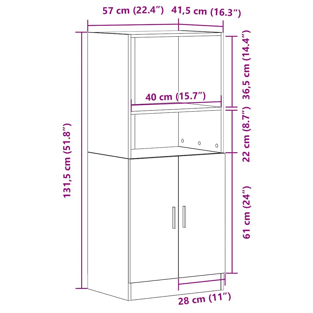 køkkenskab 57x41,5x131,5 cm konstrueret træ hvid