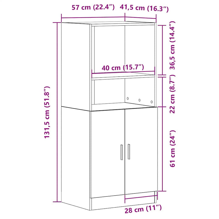 køkkenskab 57x41,5x131,5 cm konstrueret træ hvid