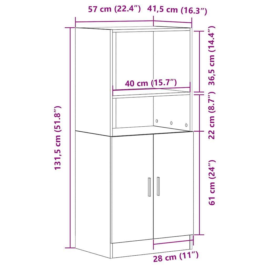 køkkenskab 57x41,5x131,5 cm konstrueret træ sort