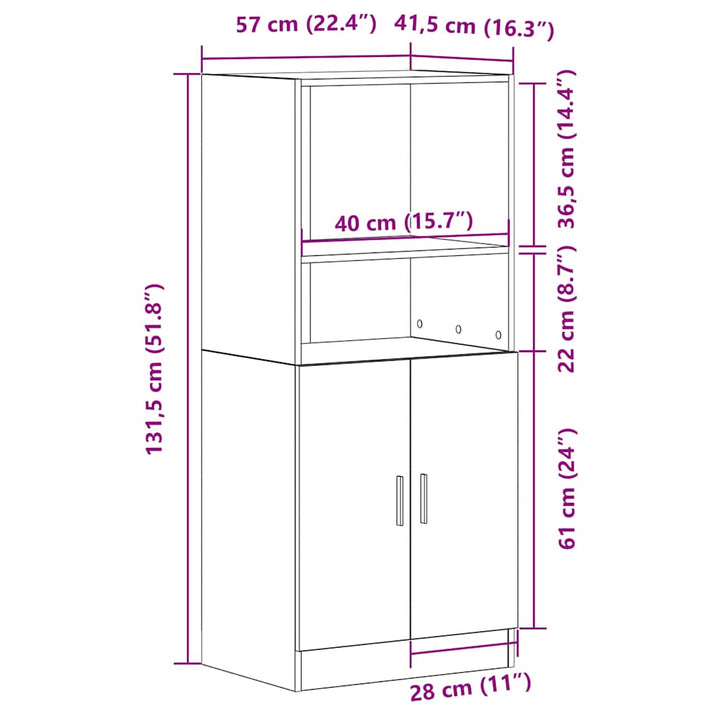køkkenskab 57x41,5x131,5 cm konstrueret træ sort