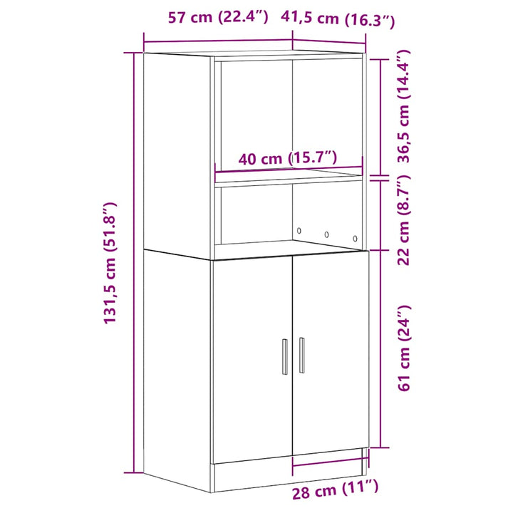 køkkenskab 57x41,5x131,5 cm konstrueret træ røget egetræsfarve