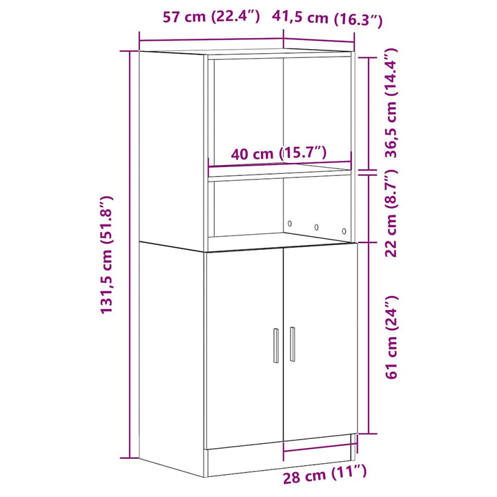 køkkenskab 57x41,5x131,5 cm konstrueret træ antikt træ