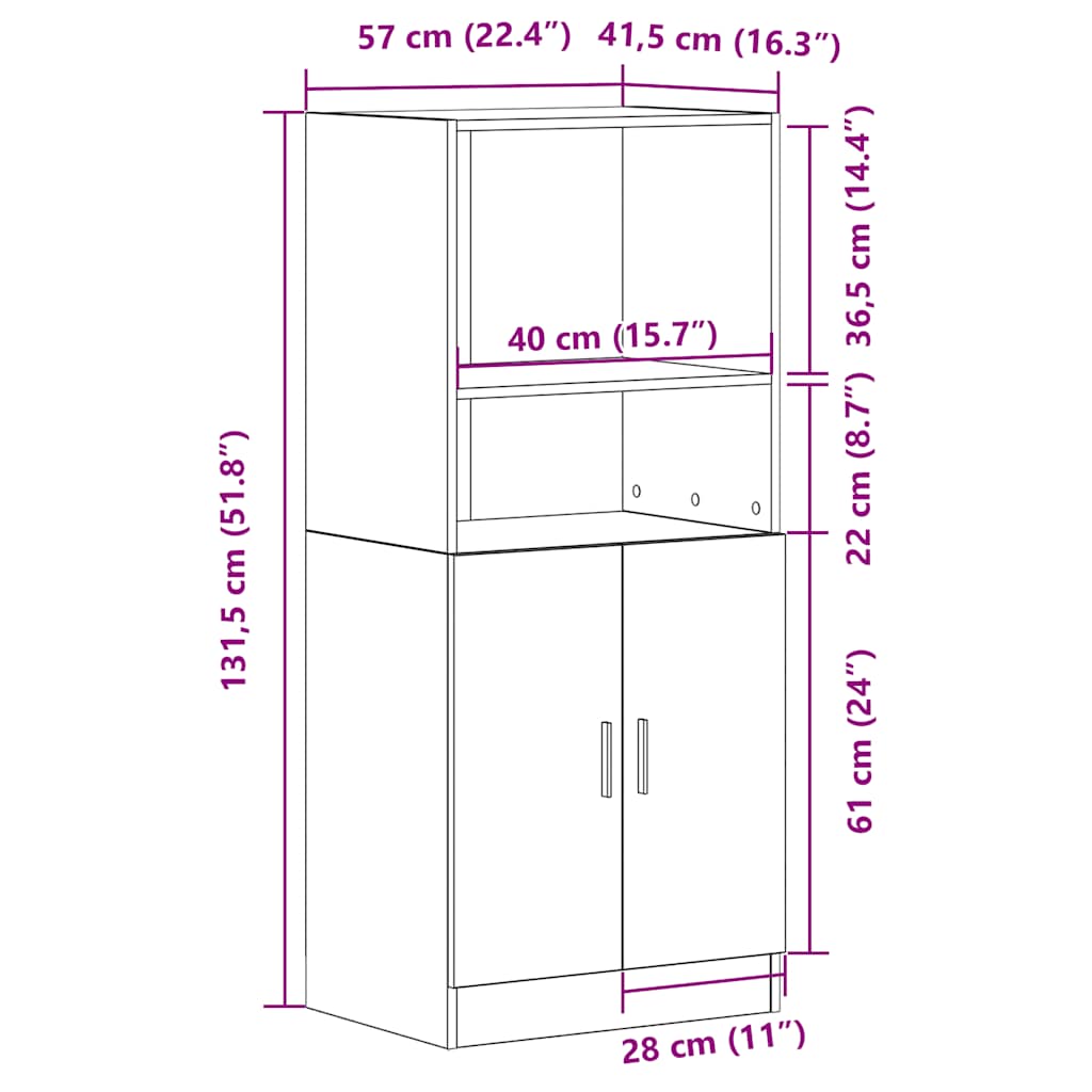 køkkenskab 57x41,5x131,5 cm konstrueret træ egetræsfarve