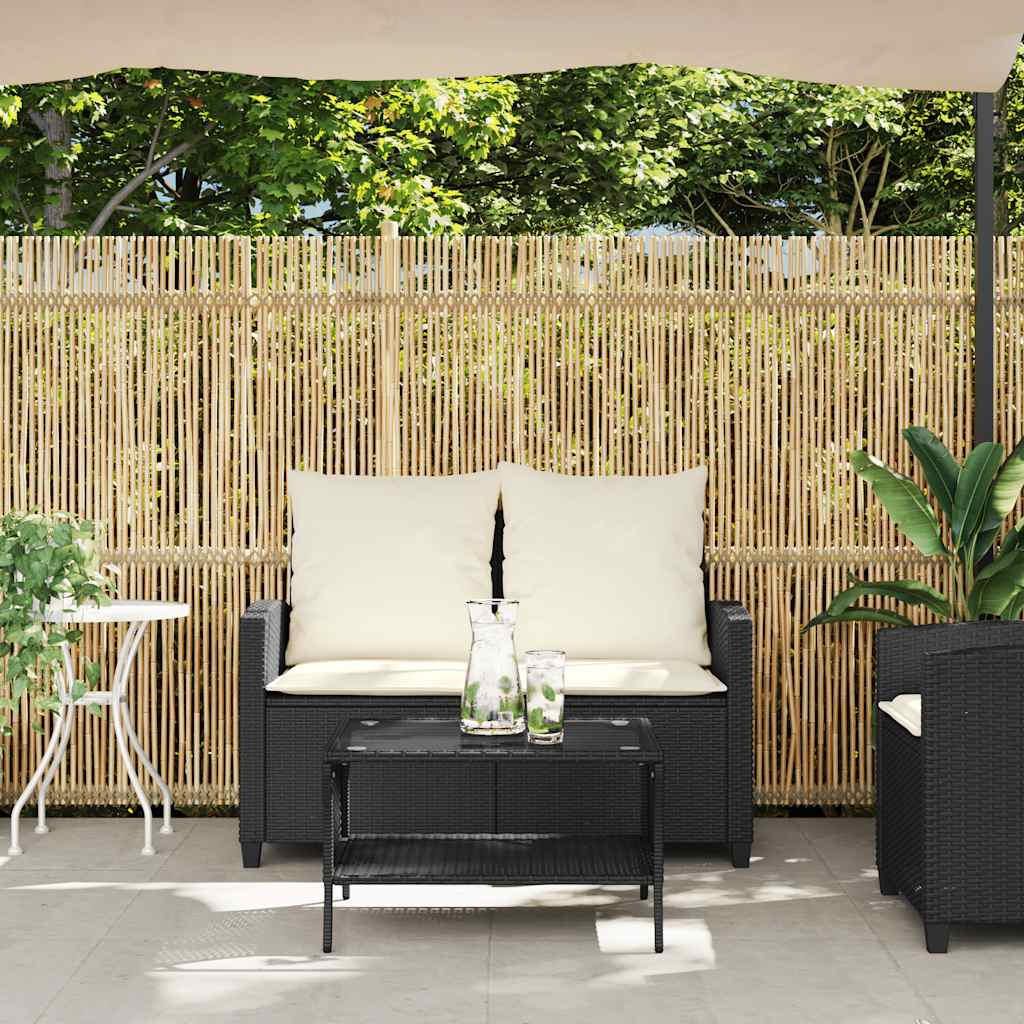 2-personers sofa med hynder og bord polyrattan sort