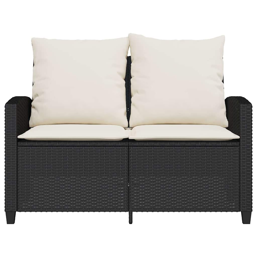 2-personers sofa med hynder og bord polyrattan sort