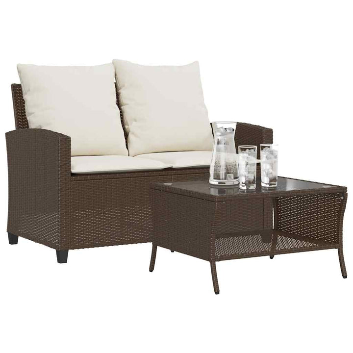2-personers sofa med hynder og bord polyrattan brun