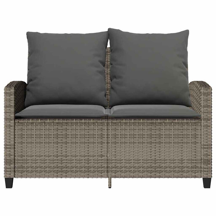 2-personers sofa med hynder og bord polyrattan grå