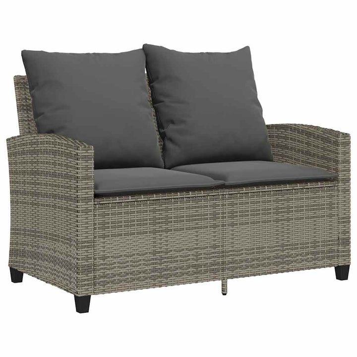2-personers sofa med hynder og bord polyrattan grå