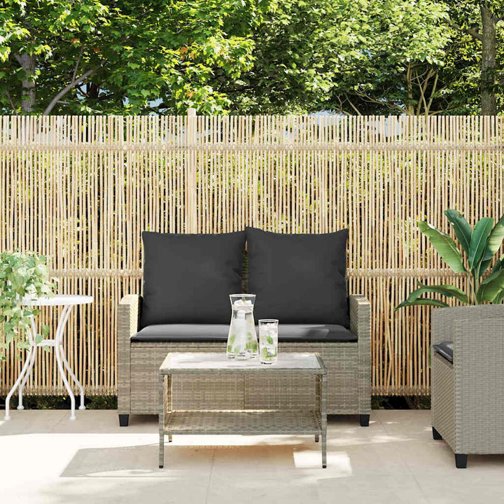 2-personers sofa med hynder og bord polyrattan lysegrå