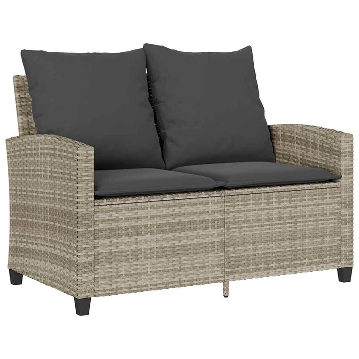 2-personers sofa med hynder og bord polyrattan lysegrå