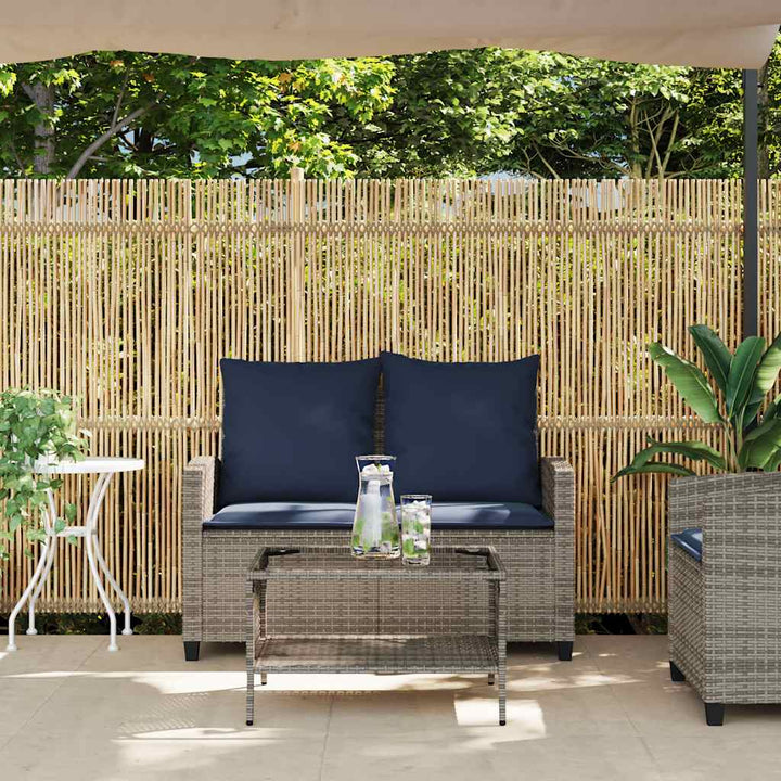 2-personers sofa med hynder og bord polyrattan grå