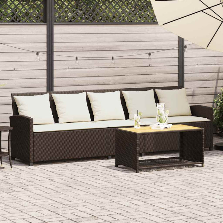 5-personers havesofa med hynder polyrattan brun