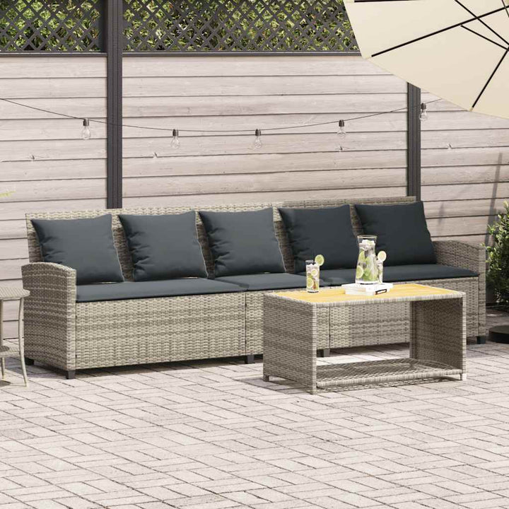 5-personers havesofa med hynder polyrattan lysegrå