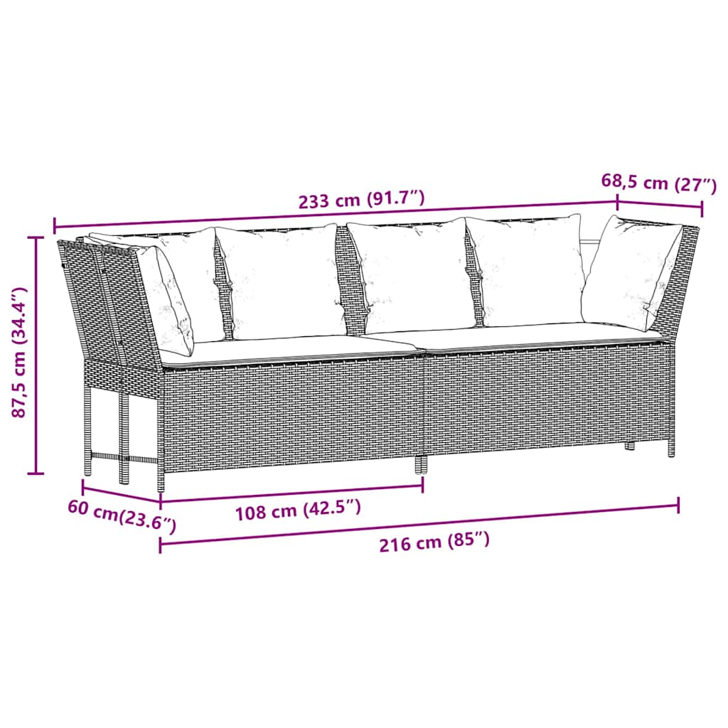 havesofa med hynder polyrattan brun