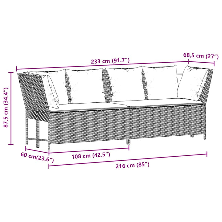 havesofa med hynder polyrattan grå