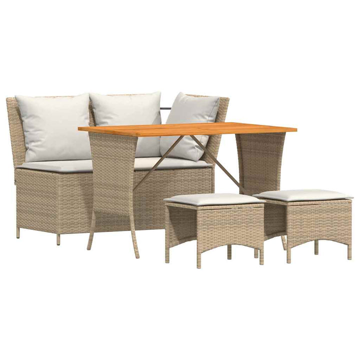 spisebordssæt til haven 4 dele med hynder polyrattan beige