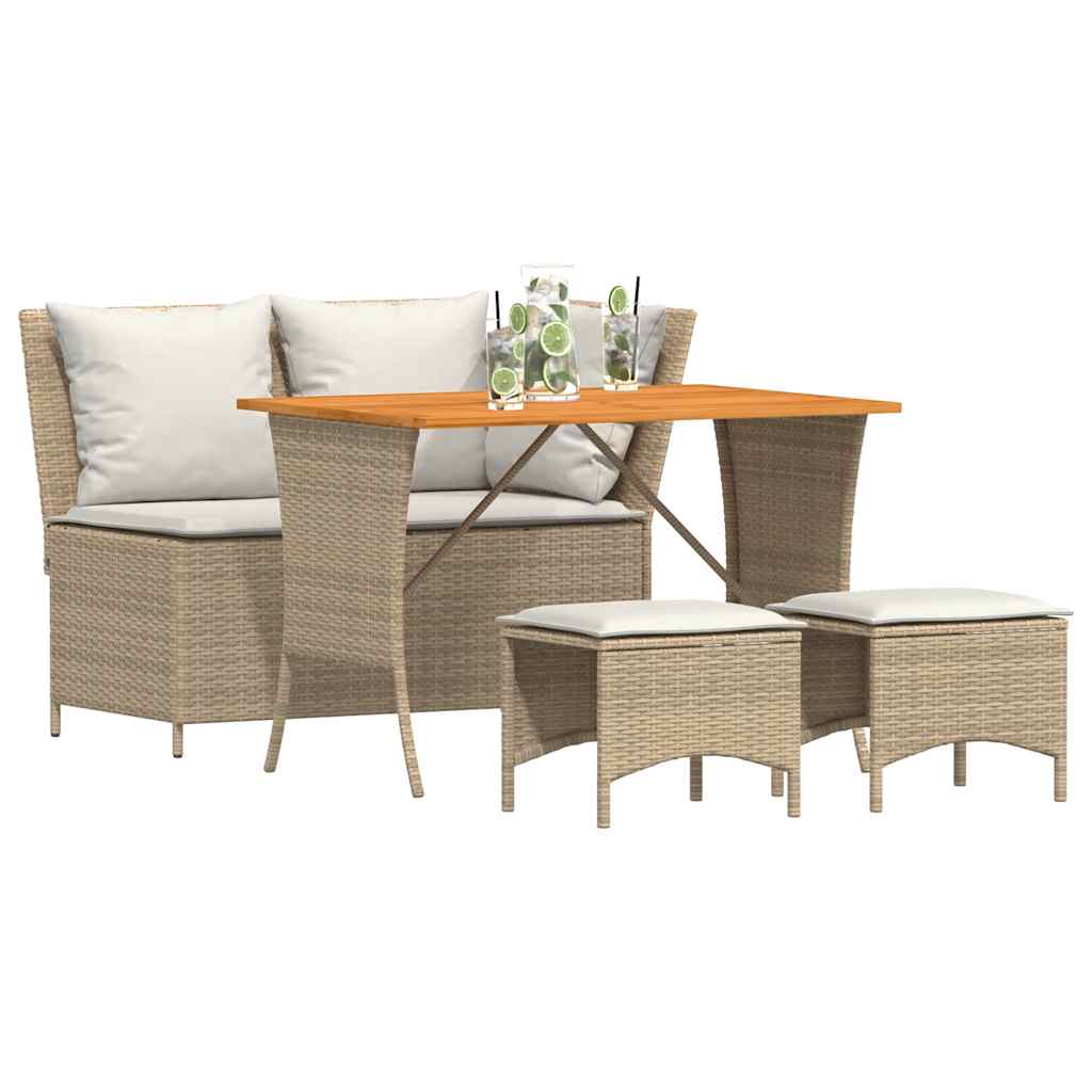 spisebordssæt til haven 4 dele med hynder polyrattan beige
