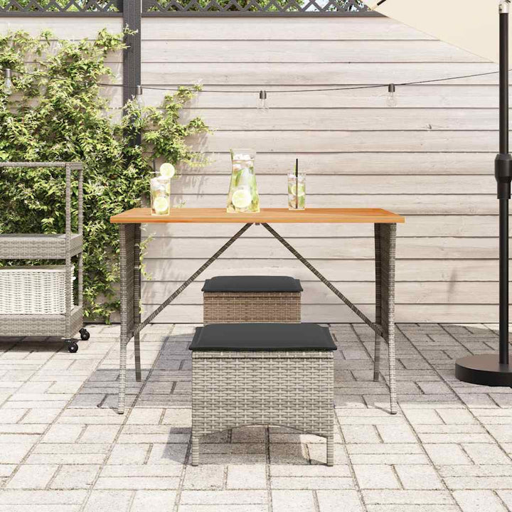 spisebordssæt til haven 3 dele med hynder polyrattan grå