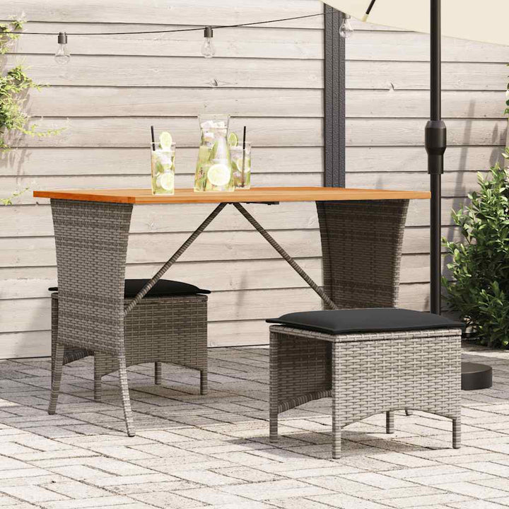 spisebordssæt til haven 3 dele med hynder polyrattan grå