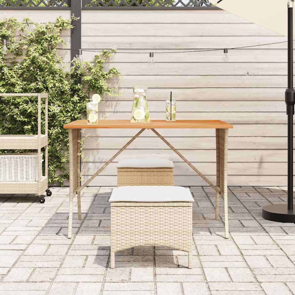 spisebordssæt til haven 3 dele med hynder polyrattan beige