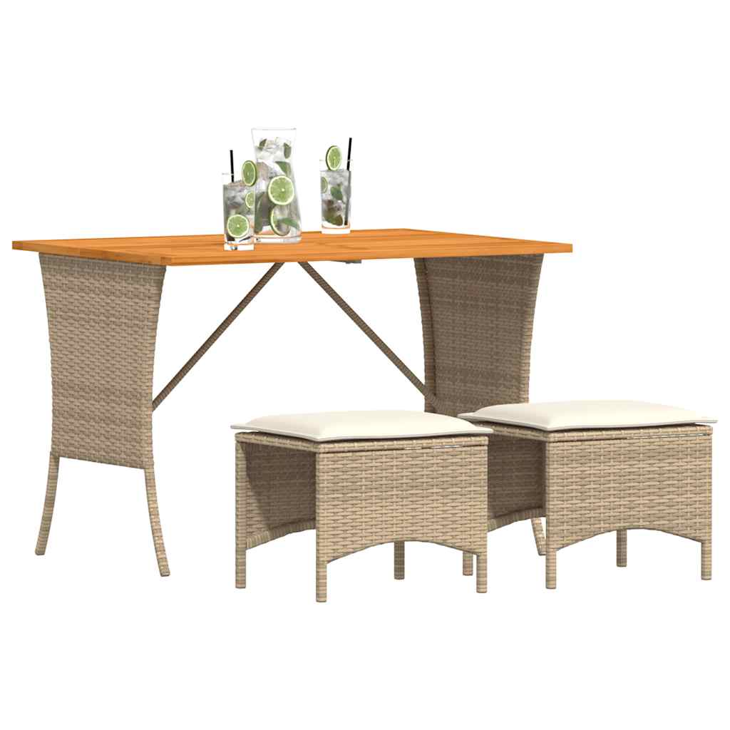 spisebordssæt til haven 3 dele med hynder polyrattan beige