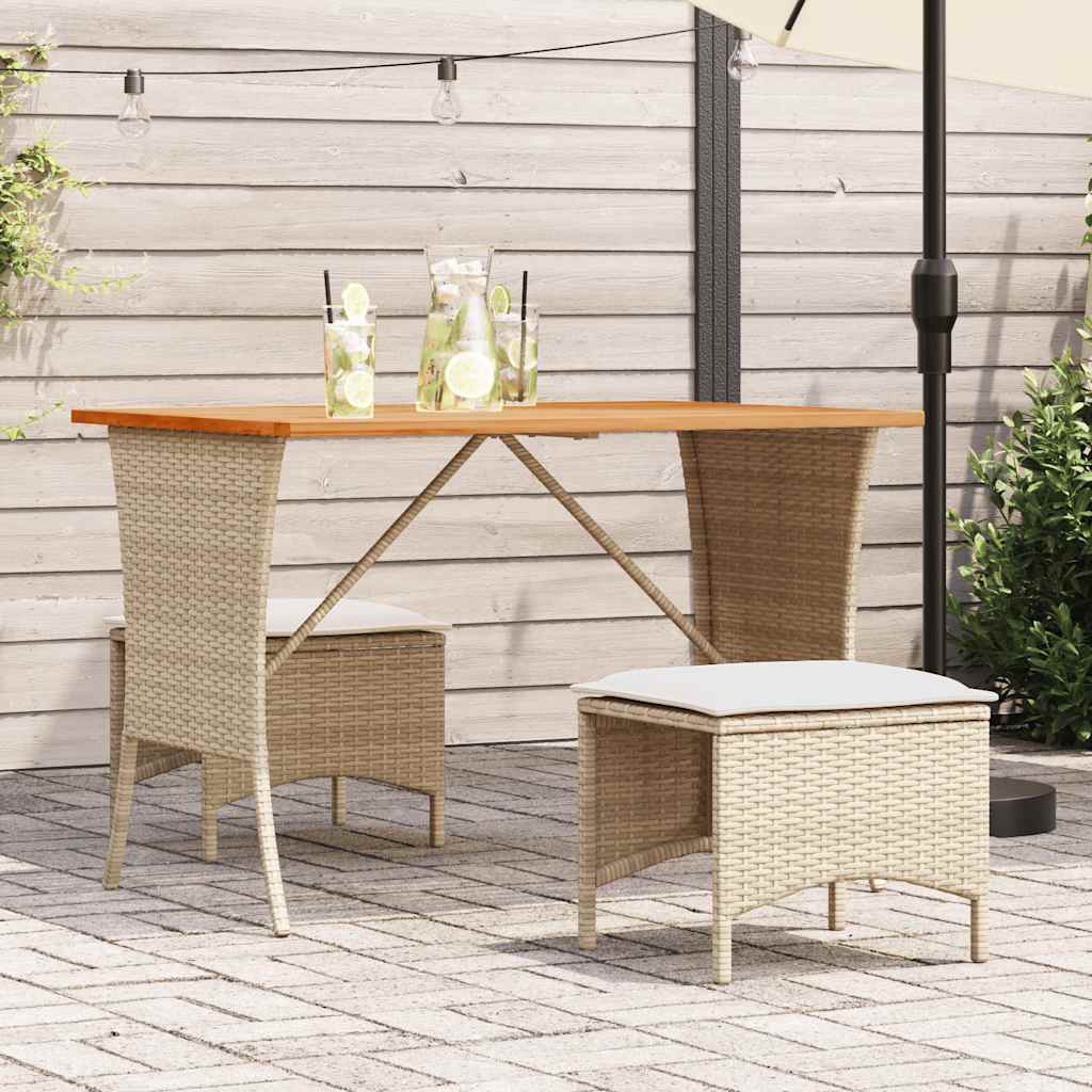 spisebordssæt til haven 3 dele med hynder polyrattan beige