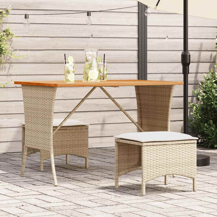 spisebordssæt til haven 3 dele med hynder polyrattan beige