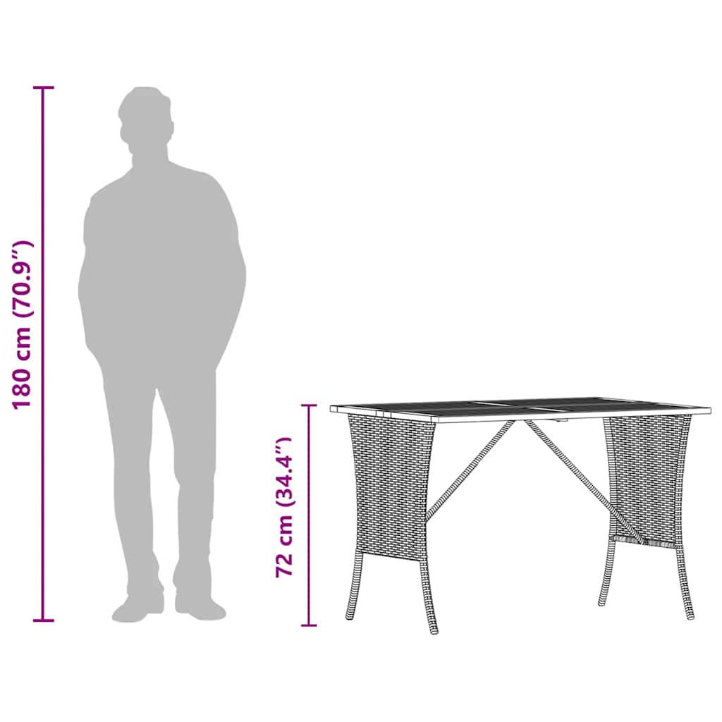 havebord med top i akacietræ 105x75x72 cm polyrattan grå