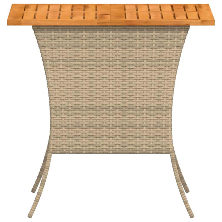 havebord med top i akacietræ 105x75x72 cm polyrattan beige