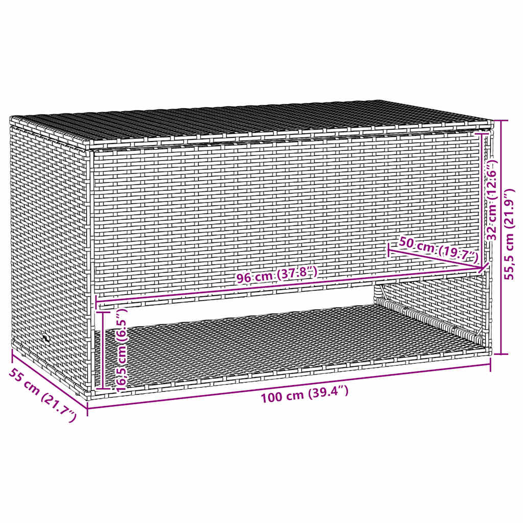 udendørs hyndeboks 100x55x55,5 cm polyrattan sort
