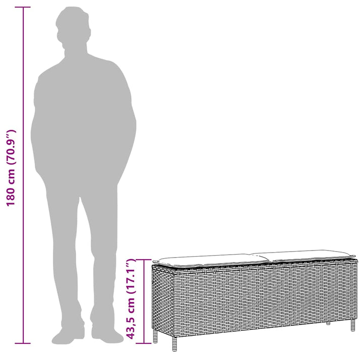 havebænk med hynde 110x30x40,5 cm polyrattan beige