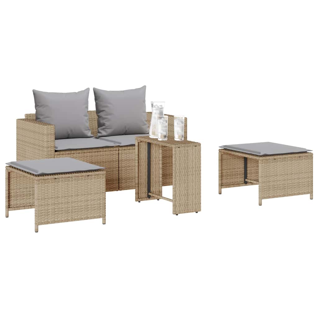 sofasæt til haven 5 dele med hynder stabelbar polyrattan beige