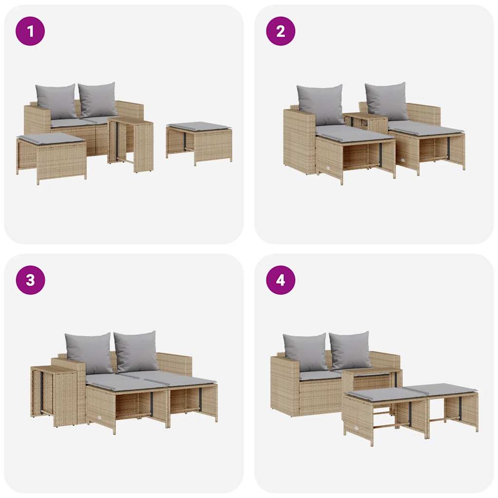 sofasæt til haven 5 dele med hynder stabelbar polyrattan beige