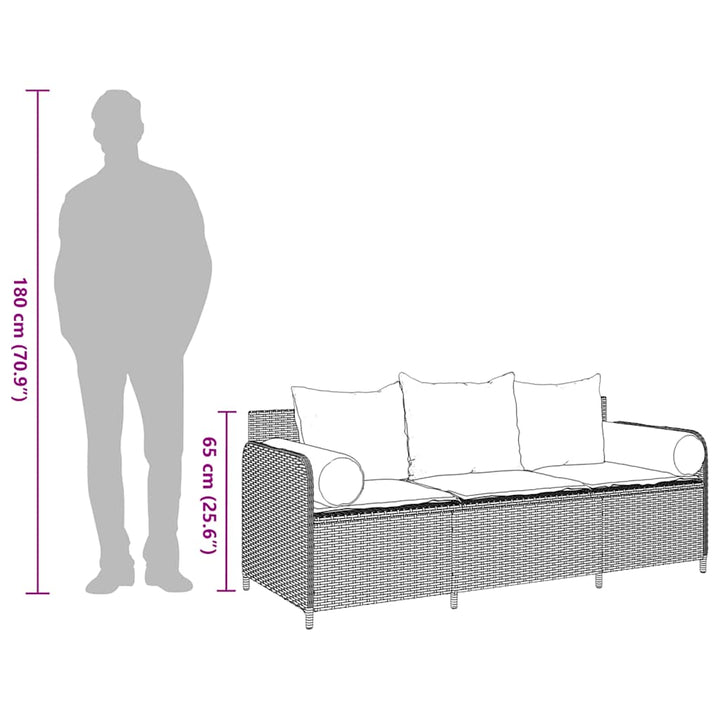 3-personers havesofa med hynder polyrattan beige