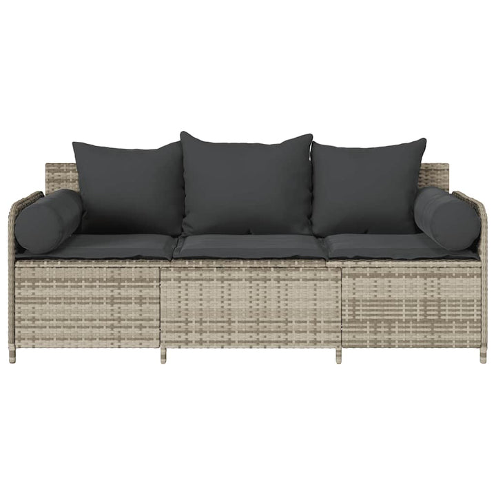 3-personers havesofa med hynder polyrattan lysegrå