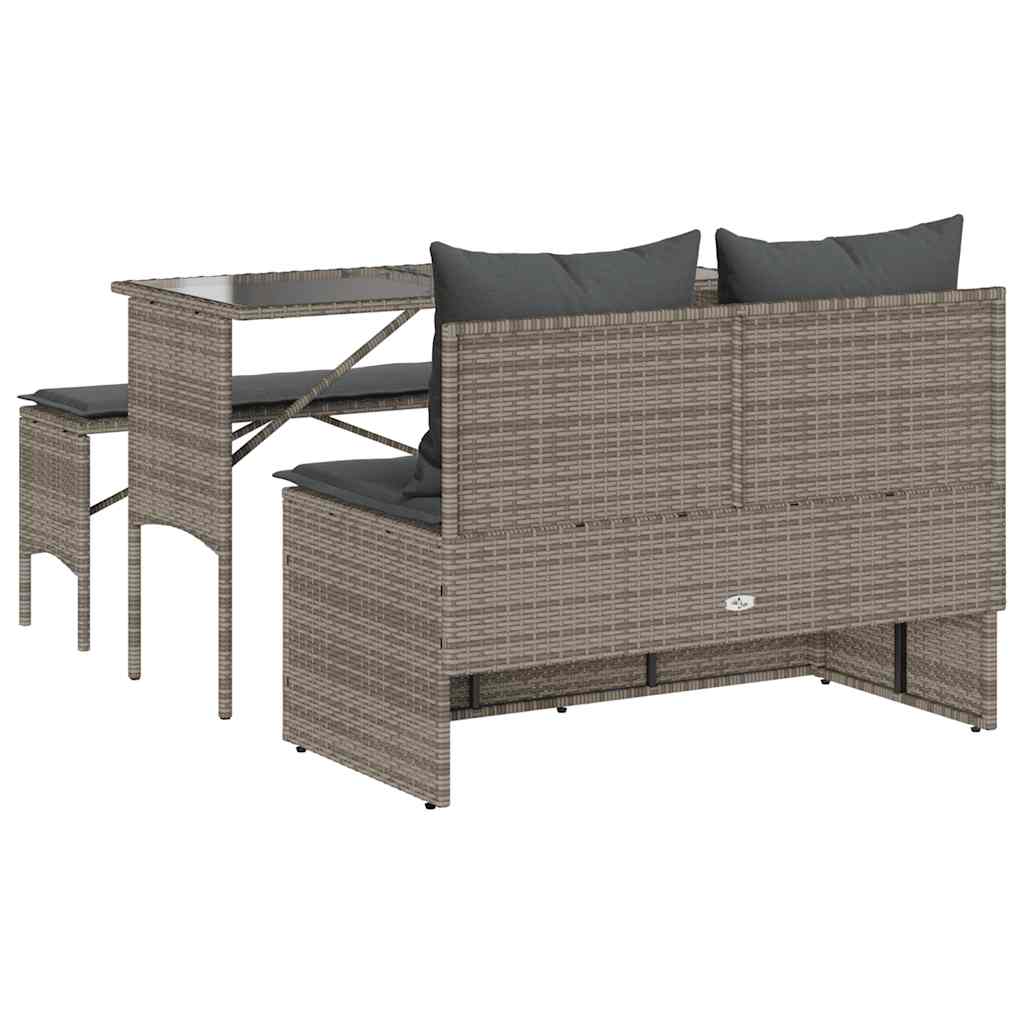 spisebordssæt til haven 3 dele med hynder polyrattan grå