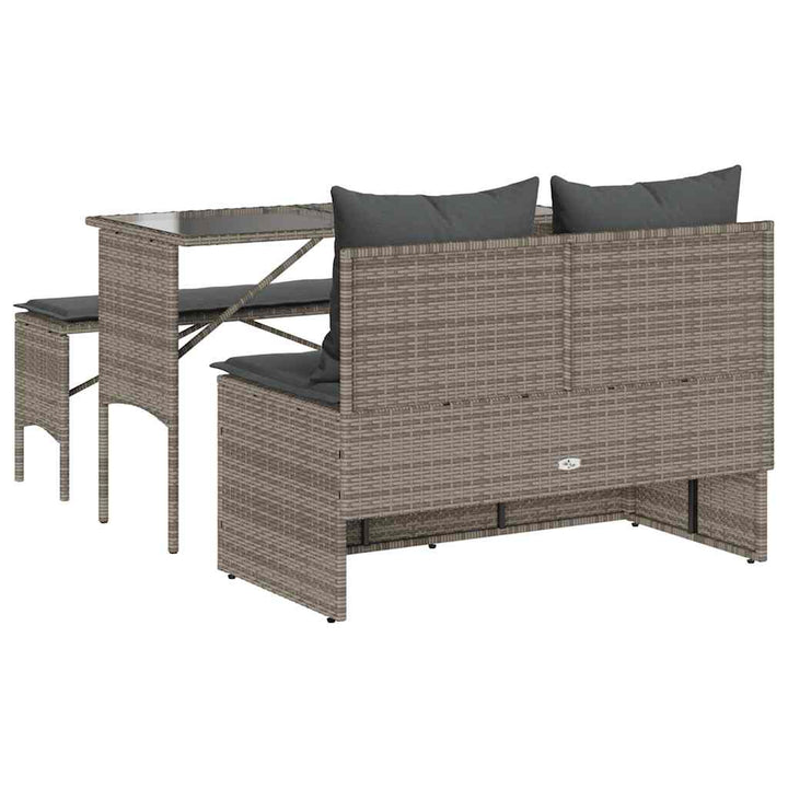 spisebordssæt til haven 3 dele med hynder polyrattan grå