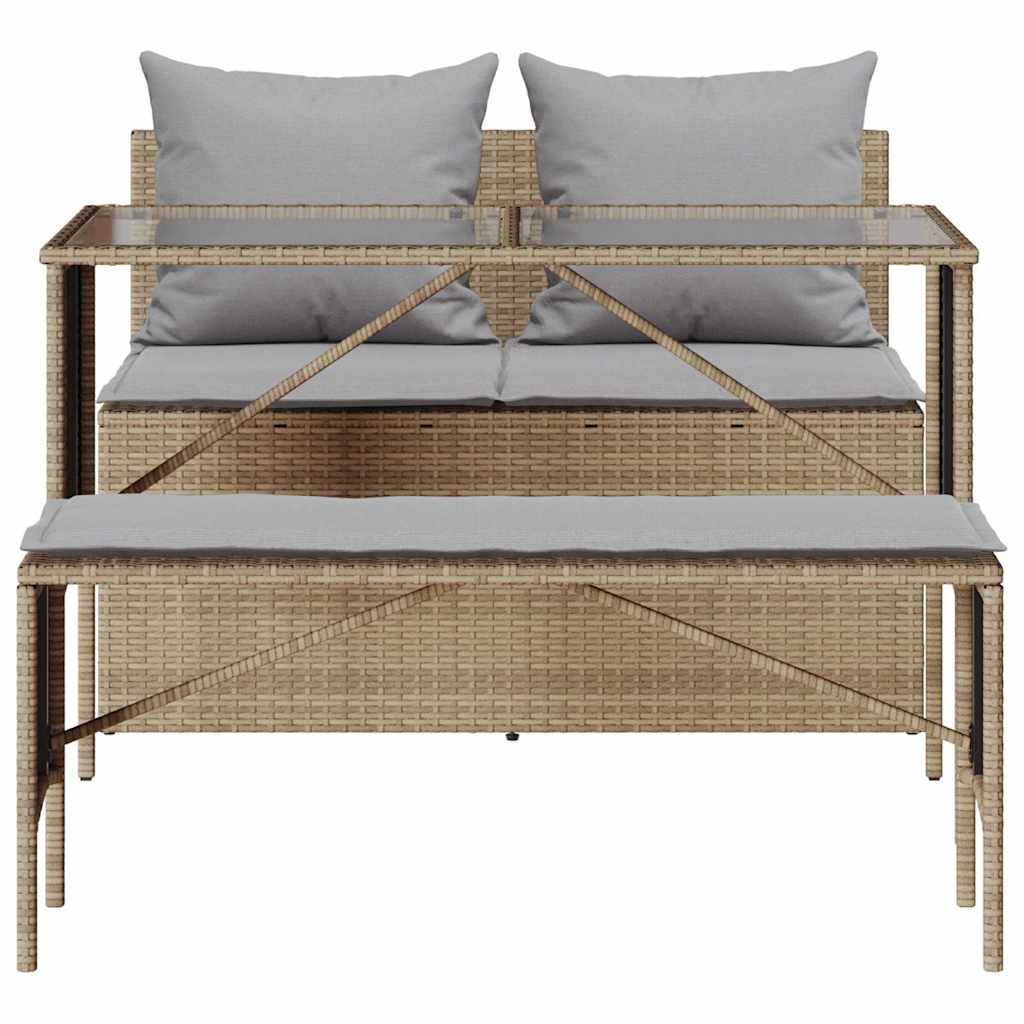 spisebordssæt til haven 3 dele med hynder polyrattan beige